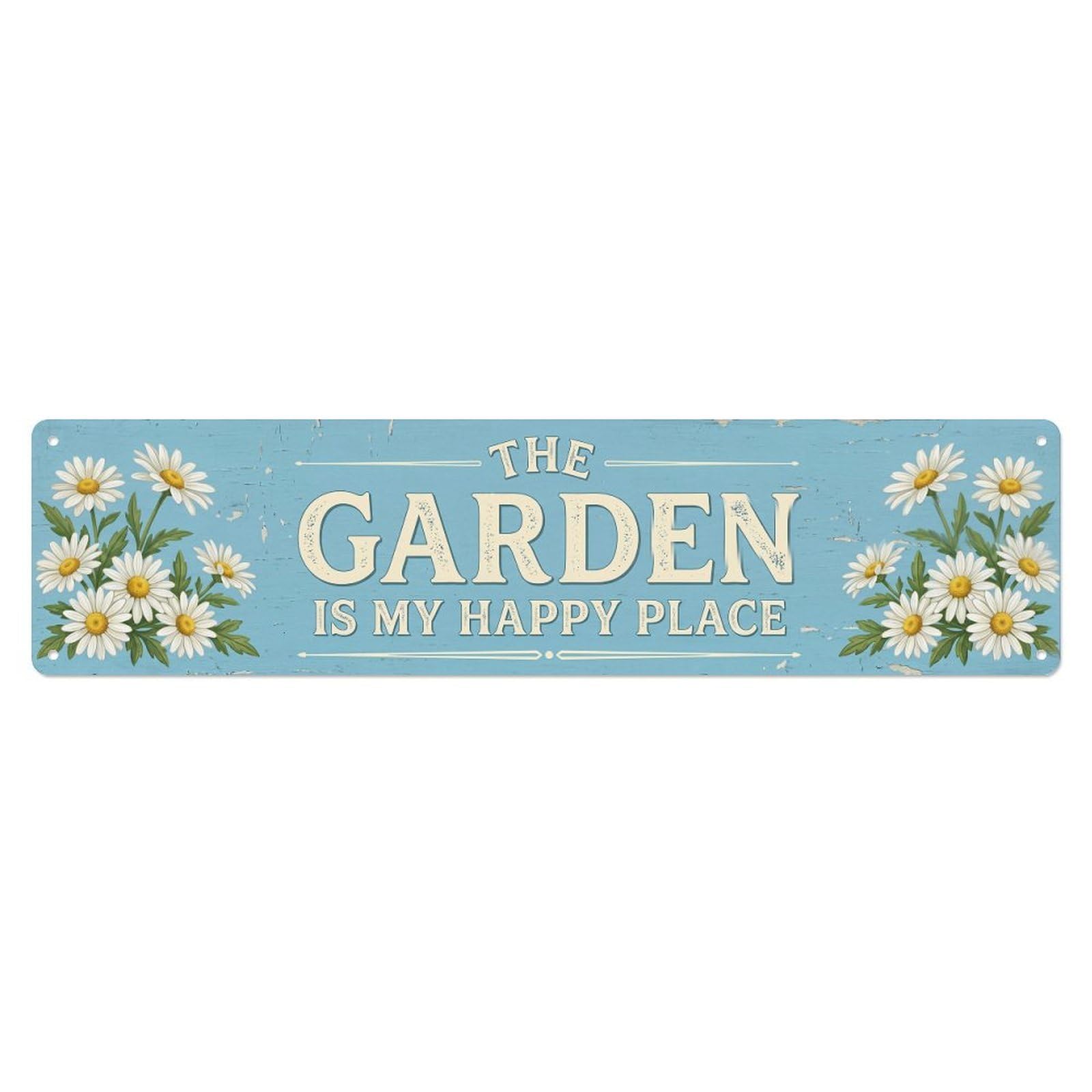 Vintage The Garden Is My Happy Place Daisy Meadow Metal Tin Sign