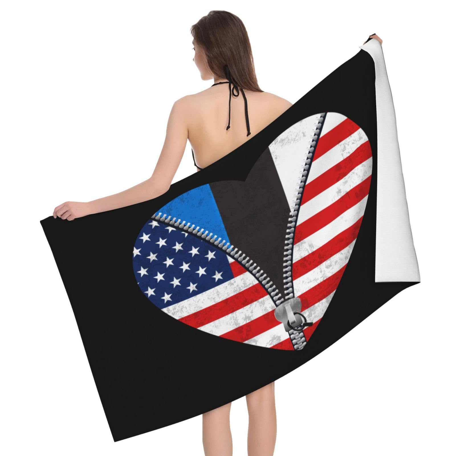 HLBSDM Microfiber Heart America Flag and Estonia Flag Beach Towel Quick Dry Soft Sand Free Beach Towels for Pool Swim Beach Lightweight Thin Towels