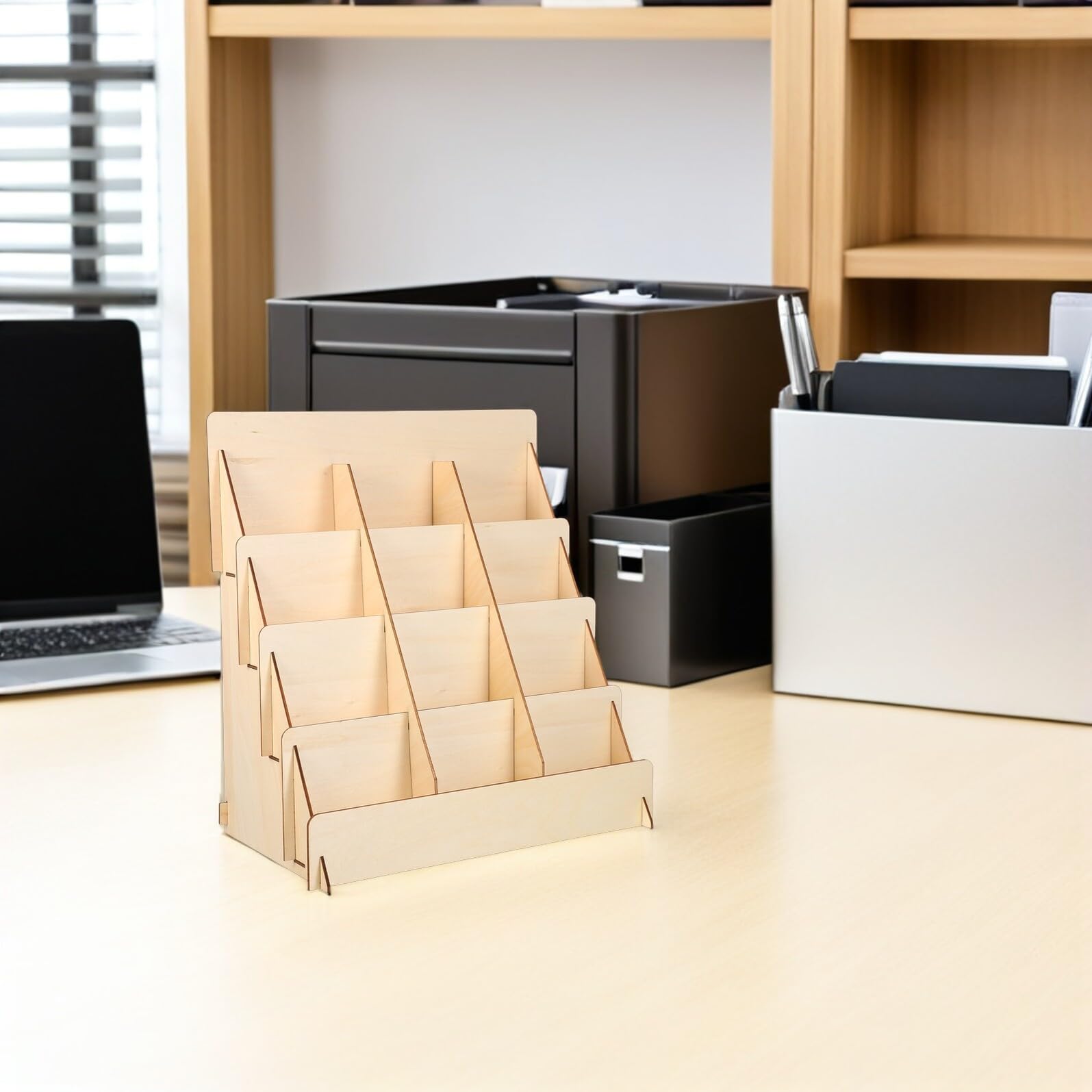 ABOOFAN Présentoir à Cartes de Vœux Structure Stable et Montage Facile à 4 Niveaux en Bois Naturel pour Événements Vendeurs et Librairies