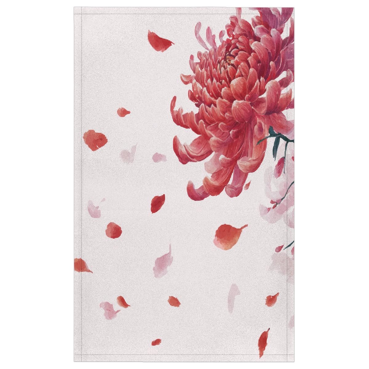 Torchons en microfibre motif chrysanthème floral rouge 45x72 cm pour cuisine et maison (Lot de 4)