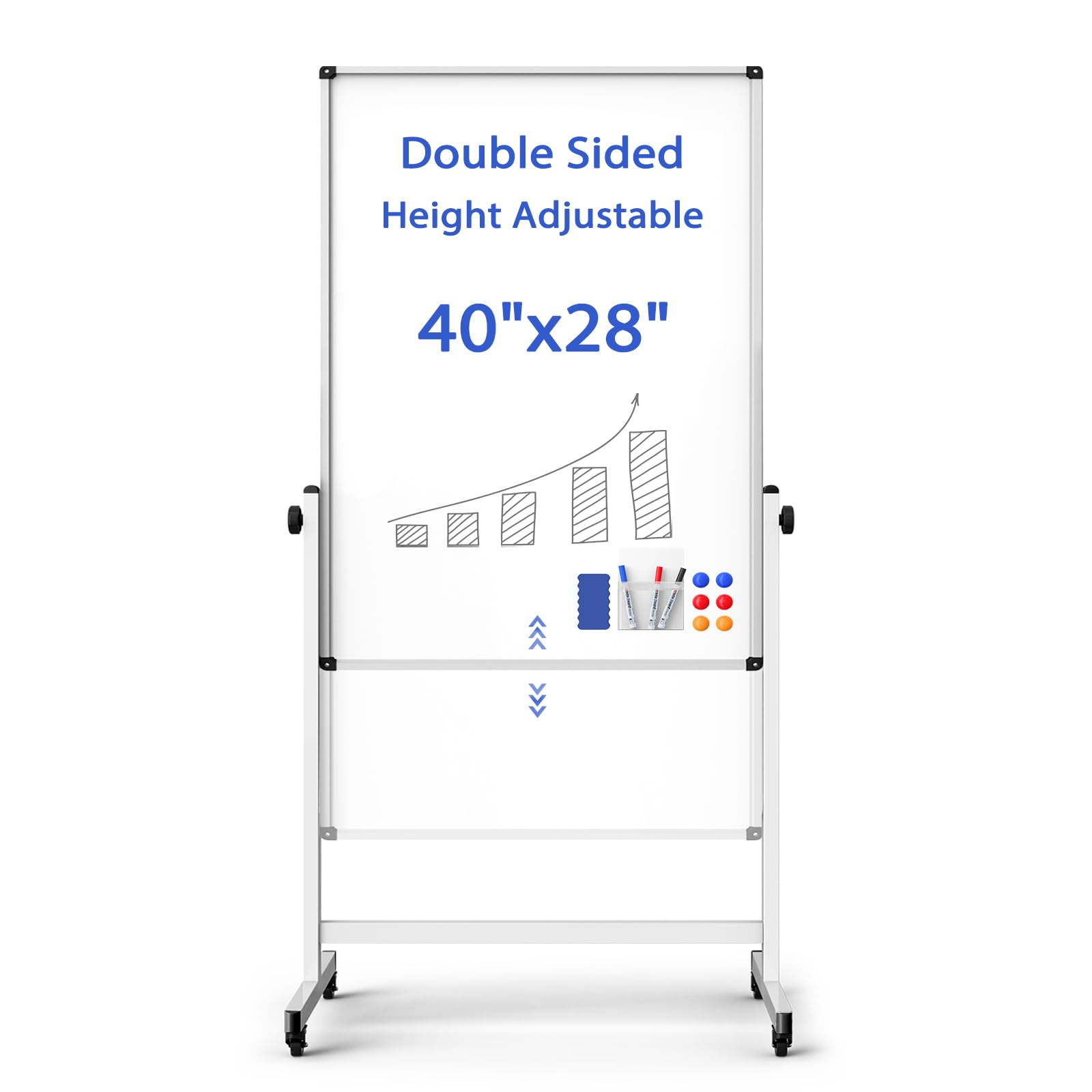 Photo 1 of (damages on rim) Rolling Whiteboard on Wheels, Double-Sided Magnetic Dry Erase Board with Stand, Mobile White Board for Office, Classroom, Home (28" x 40")