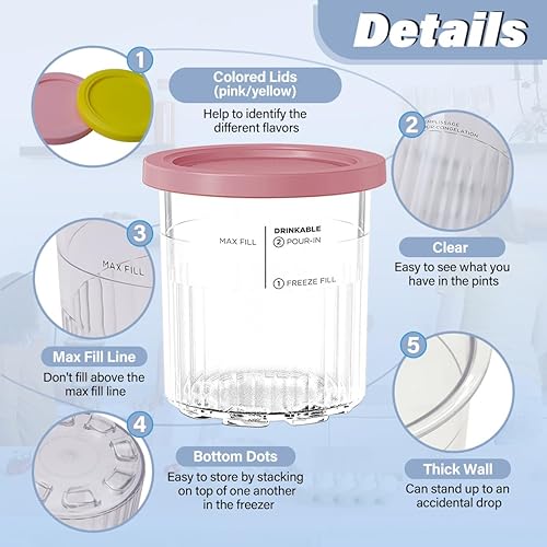Miniatura 3 de NANOBABY Recipientes de pinta y tapas de repuesto compatibles con máquinas de helado Ninja Creami Deluxe 11 en 1, tazas de 24 onzas de repuesto para
