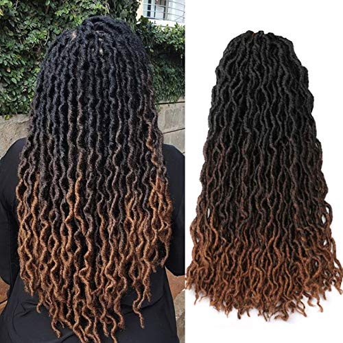 Gypsy Faux Locs Crochet Braids 18 Inch 5 Packs wavy crochet hair Natural Wave Pre-looped Twist Faux Locs Crochet 24 Strands/Pack African Roots Braid （1B/30）