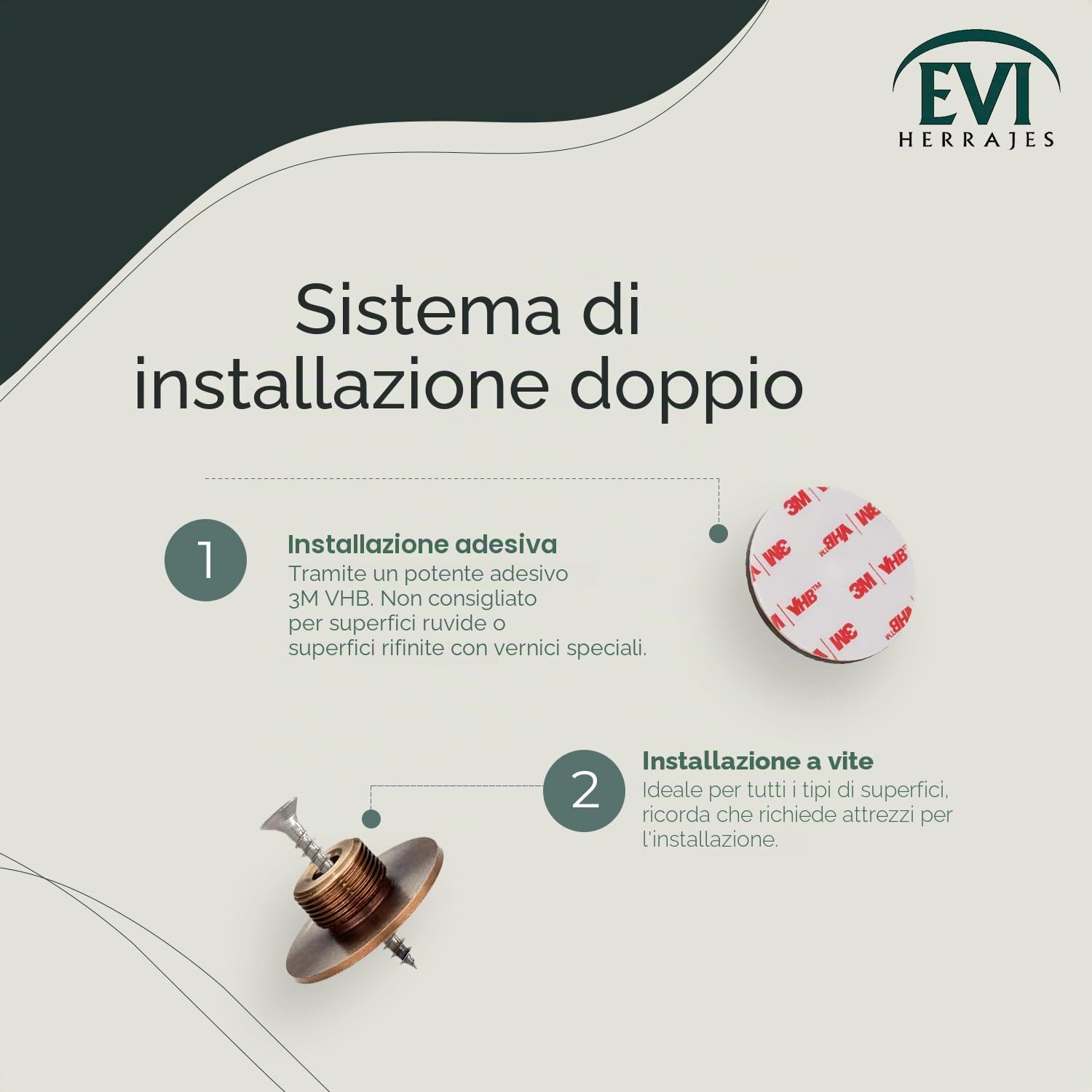 EVI HERRAJES Fermaporta da parete regolabile, installazione adesiva o con striscia fondo (Ottone Pelle Invecchiata)