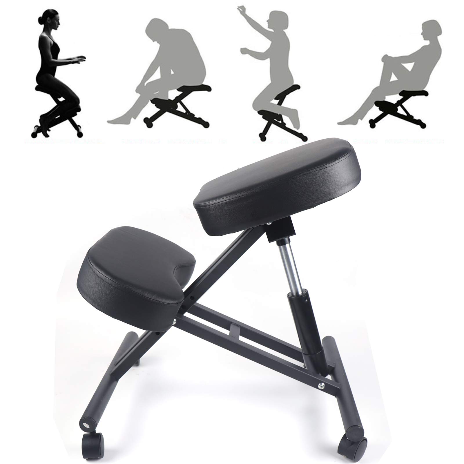 Chaise ergonomique en mousse orthopédique et acier - Correcteur de posture - Coussin de hanche - Pour la maison et le bureau - Noir