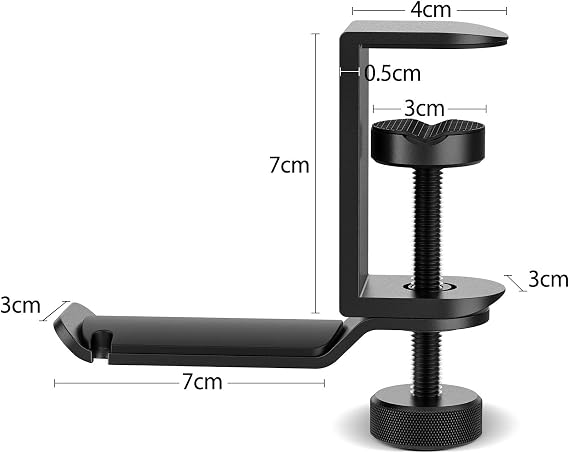 Under Desk Headphone Stand - 360 Degree Rotating Aluminum PC Gaming Headset Holder with Cable Organizer, Adjustable Screw Clamp Hanger for Heavy Headphones, VR Glasses & Bags, Universal Fit