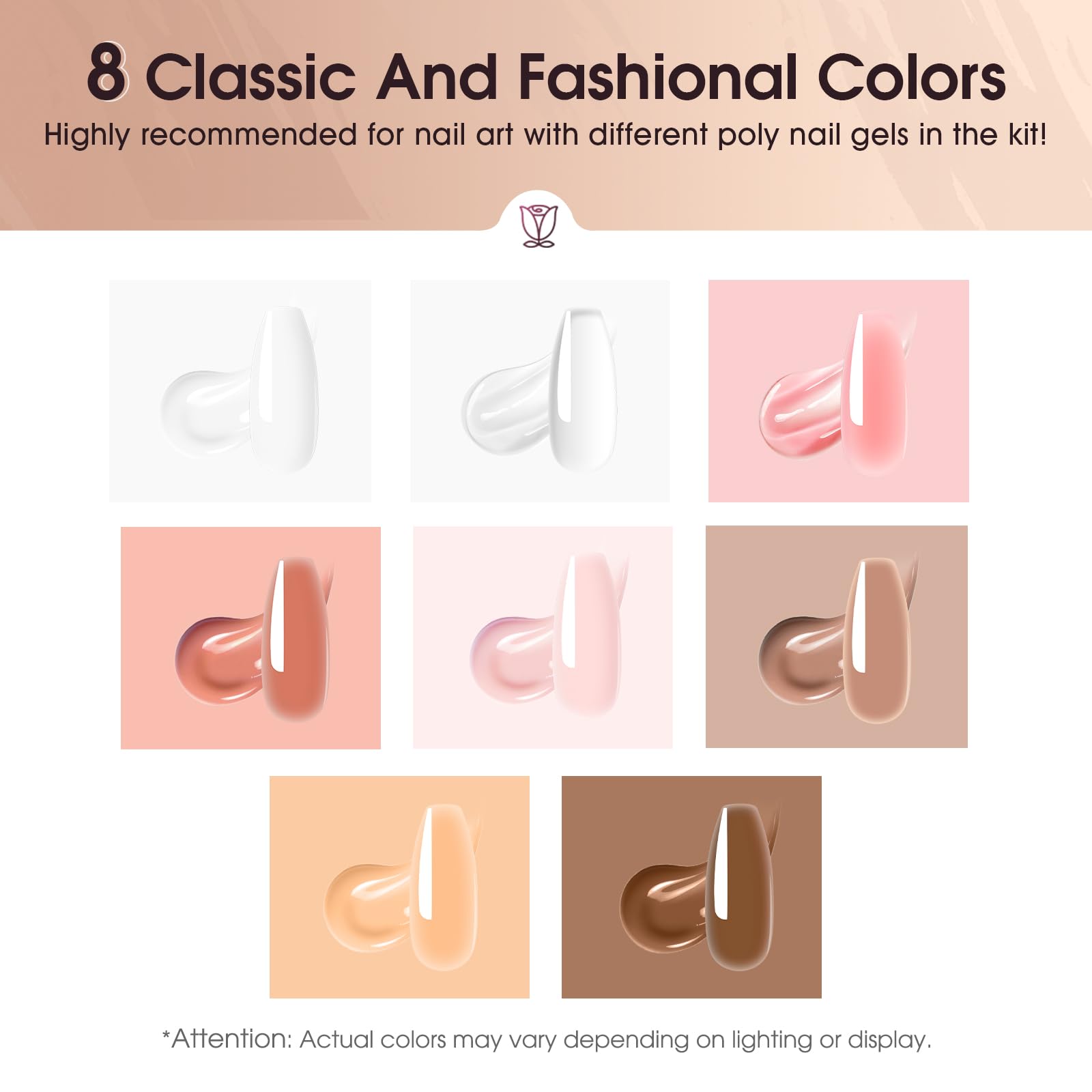 ROSALIND Poly Extension d'ongles Gel 8*10ml Mini Lampe,Base&Top Coat Kit (Lot de 2)