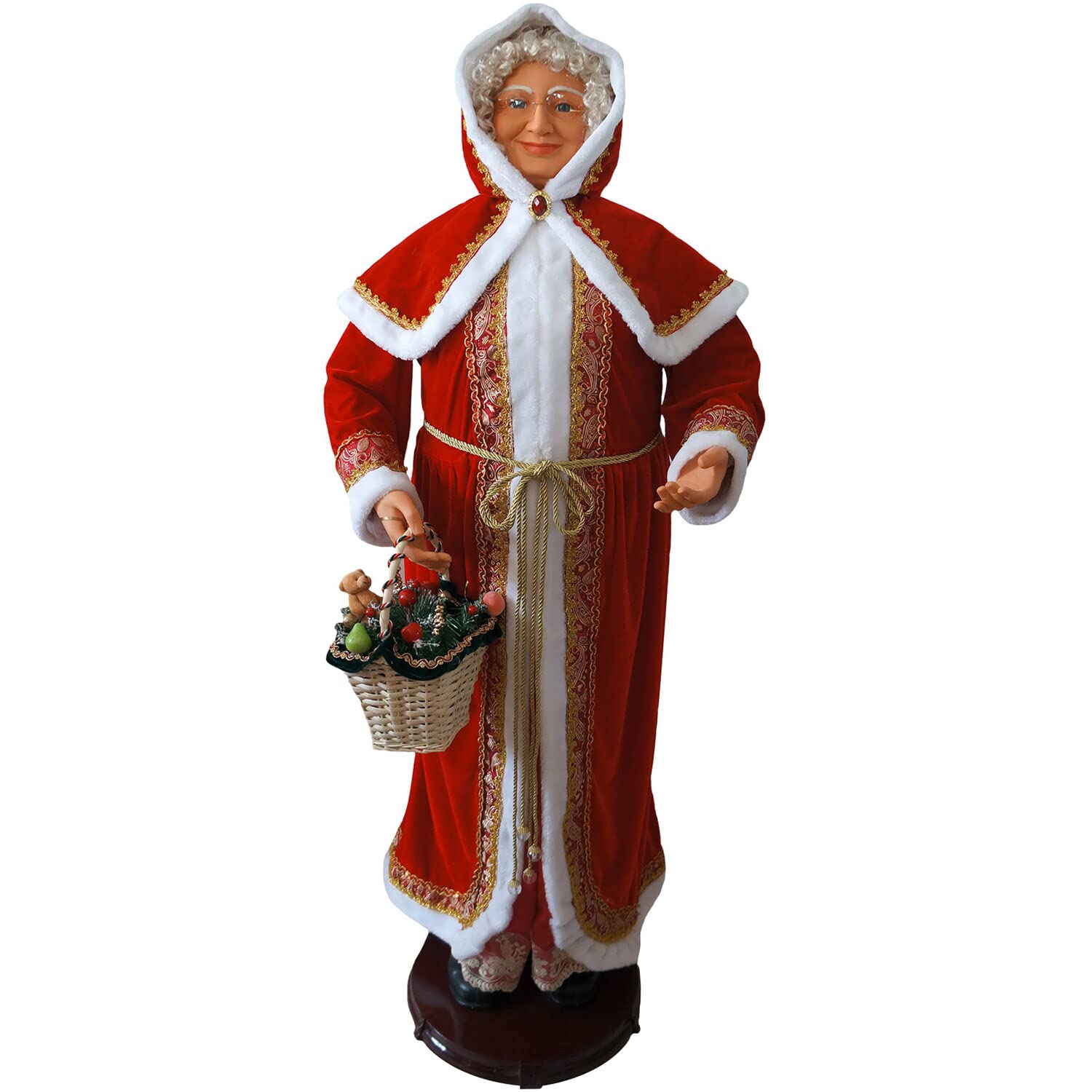 Photo 1 of Fraser Hill Farm 58-in. Dancing Mrs. Claus with Hooded Cloak and Basket | Indoor Animated Holiday Home Decor | Motion-Activated Christmas Animatronic | FAMC058D-23RED 58in Mrs Claus 4