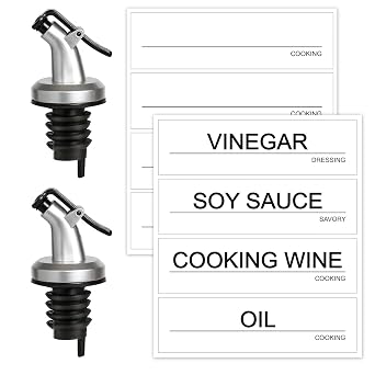 GMISUN Olive Oil Spout, 2 Pack Oil Pourer Spout with Waterproof Labels- Oil Spout for Olive Oil Bottle with 15-19 mm Bottle Mouth