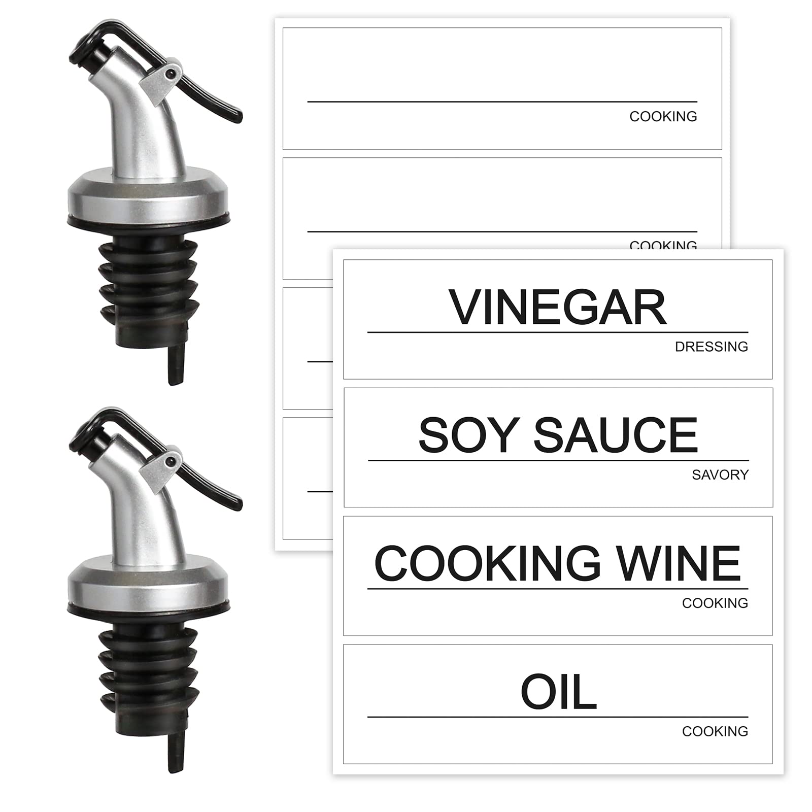 GMISUN Olive Oil Spout, 2 Pack Oil Pourer Spout with Waterproof Labels- Oil Spout for Olive Oil Bottle with 15-19 mm Bottle Mouth