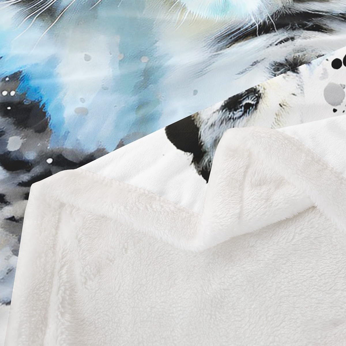 Feelyou Leopard Fleece Throw Blanket Watercolor Animal Print Sherpa Blanket for Boys Teens 3D Snow Leopard Pattern Plush Blanket Animal Theme Decor for Sofa Bed Couch Throw 50x60 Inch