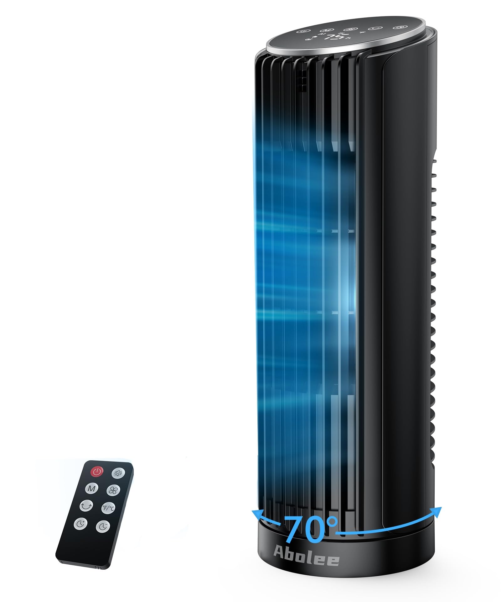 Photo 1 of ***REMOTE MISSING***Abolee Tower Fan, 23ft/s Desk Fan with Remote, 70° Oscillating Desk Fan, Standing Table Fan with 4 Speeds, 4 Modes, 12Timer, 2026 New 13'' Bladeless Fan for Bedroom Office, Home***REMOTE MISSING***