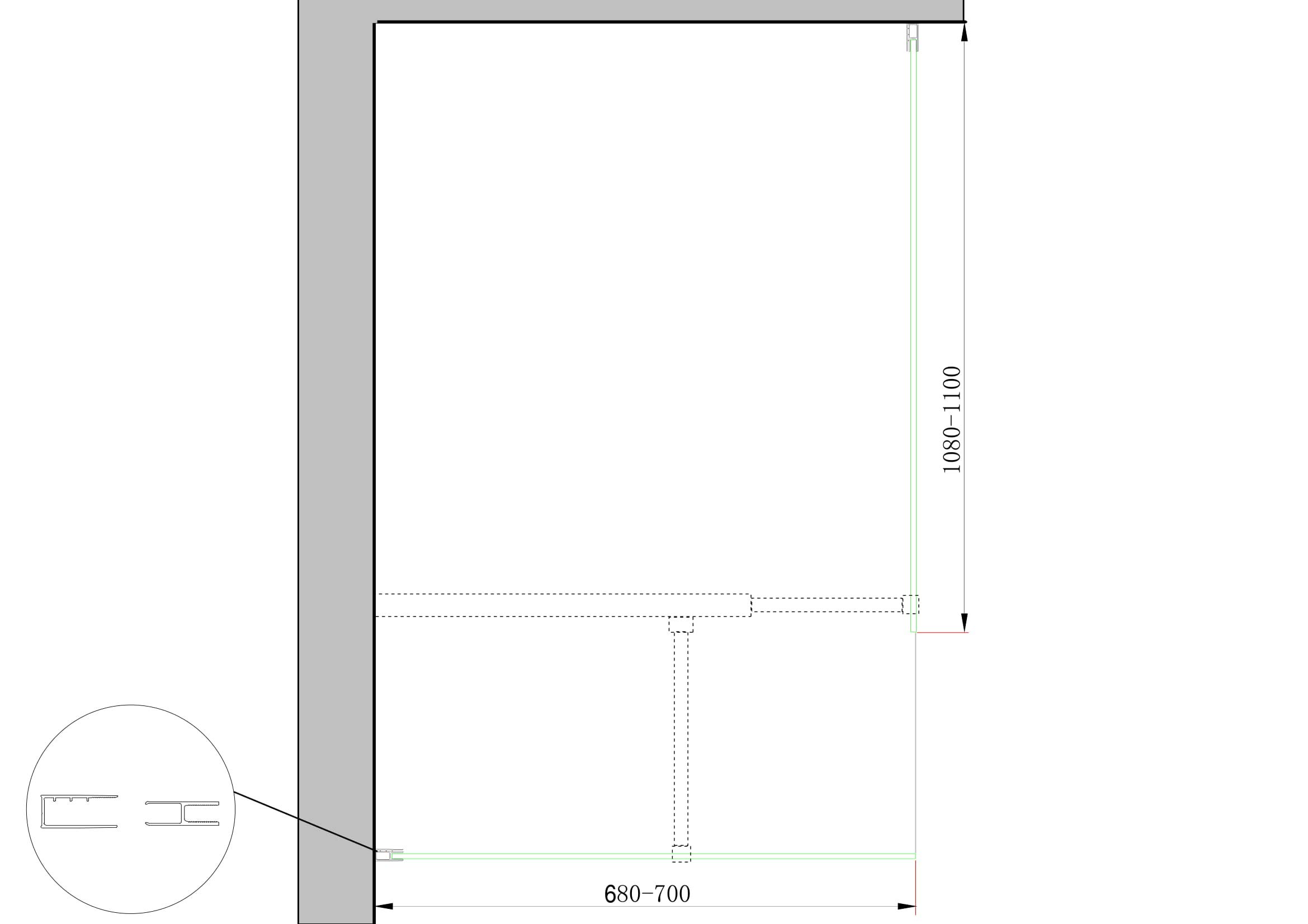 Doppia Parete Doccia Walk-in Con Braccio Di Sostegno Superiore A T Vetro 8 mm Reversibile (68-70 x 108-110 H 200 cm)