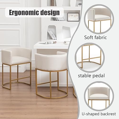 Miniatura 5 de Gold - Juego de 2 taburetes de bar modernos de altura de mostrador de 25 pulgadas de alto con respaldo, taburete de bar tapizado de tela de lino