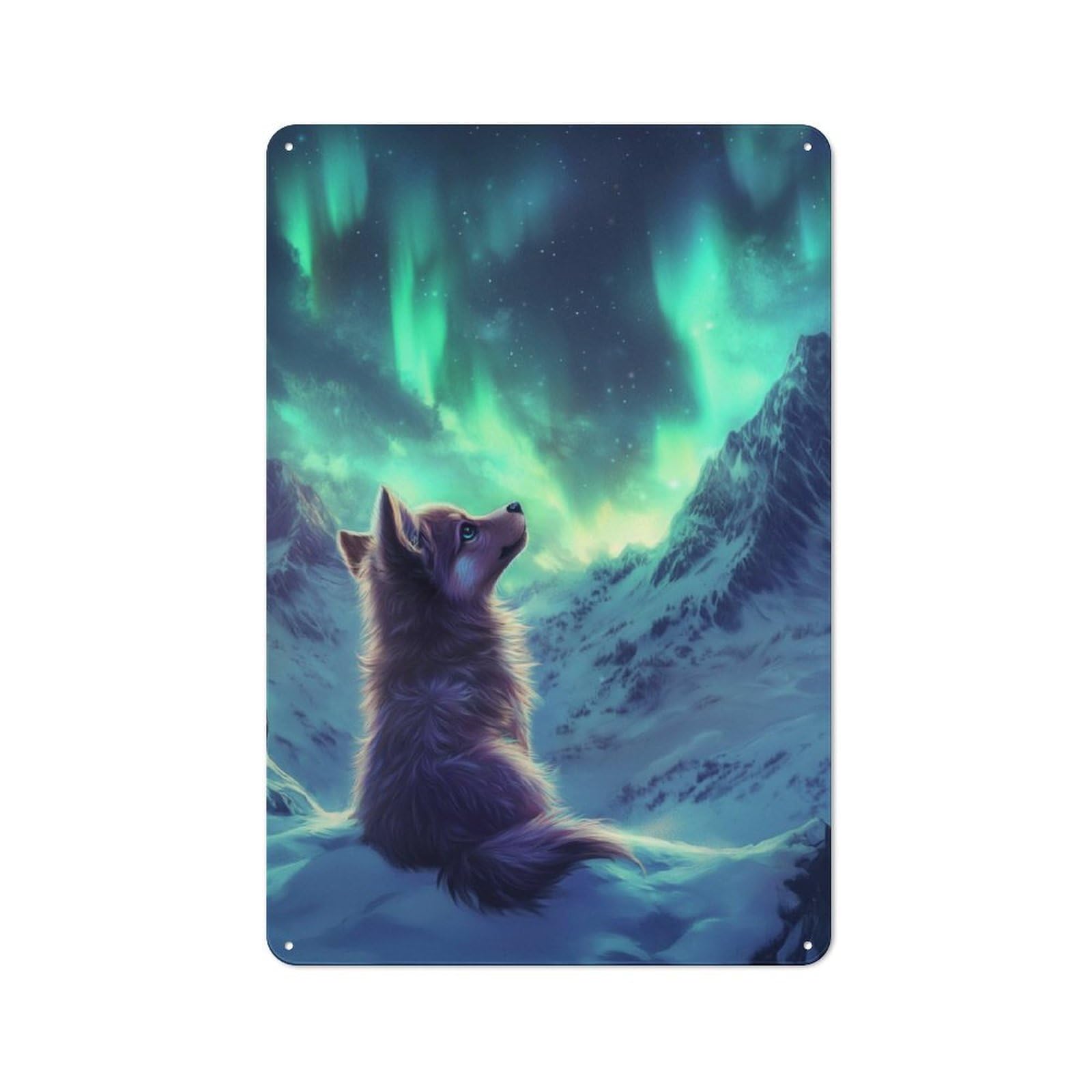 Junmoney Northern Lights Dog Aurora Vintage Tin Sign 30X20cm For Garden Room Or Summerhouse, For A Newly Organised Room And Metal Sign Display