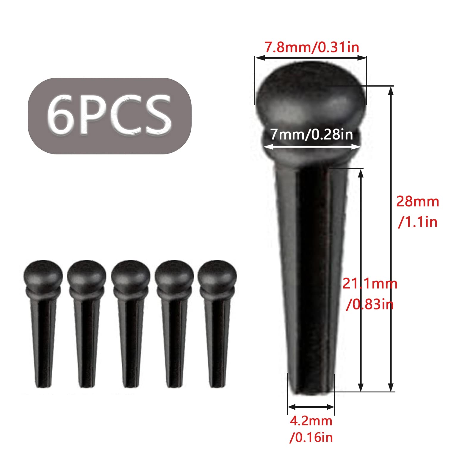 Cheerock 6pcs Acoustic Guitar Bridge Pins, Ebony Wood Acoustic Guitar String Pins with Guitar Pin Puller, Bridge Pins Replacement Parts for Acoustic Guitar