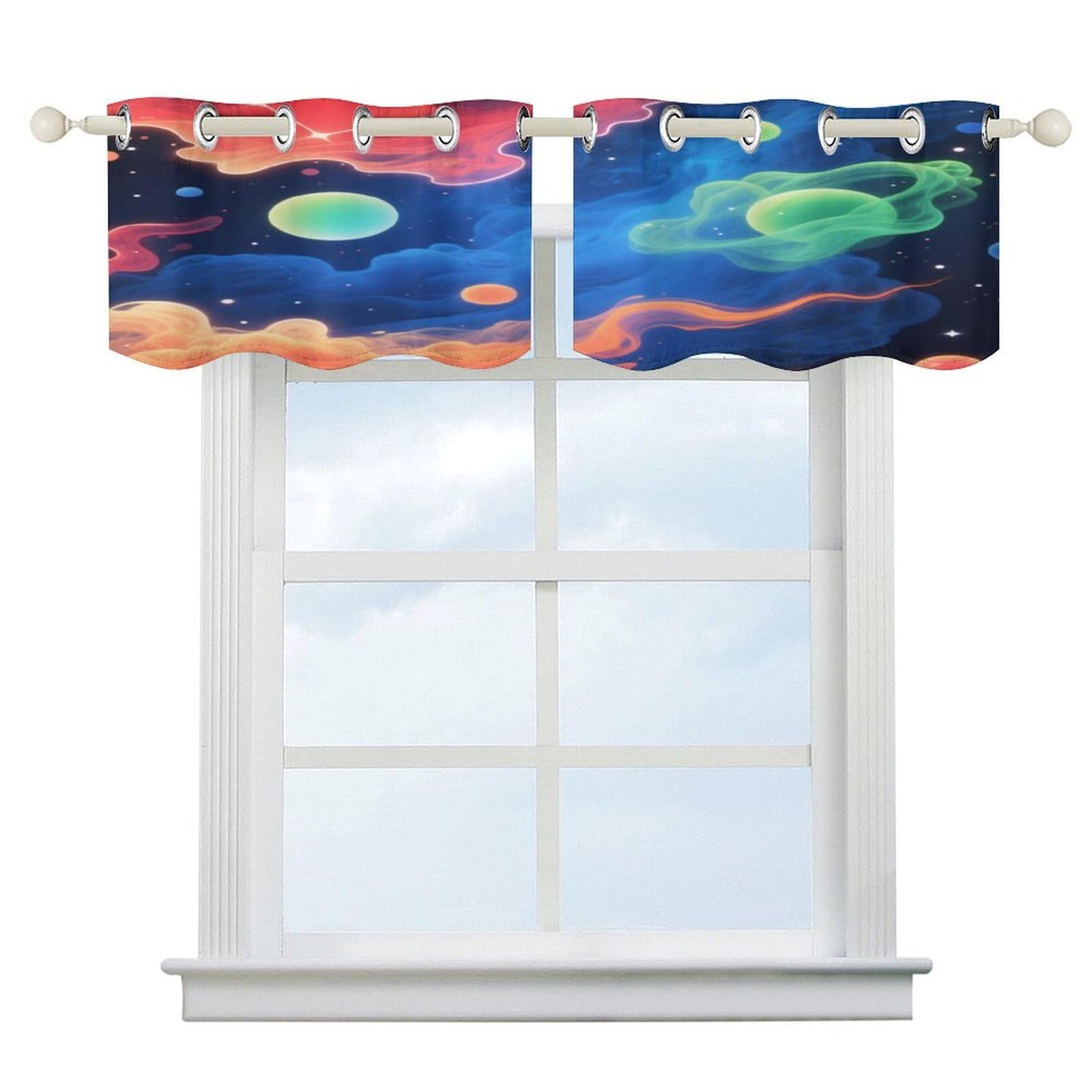 Fekiloot Style Neon Fluid Geometry Short Curtains Valance Curtain