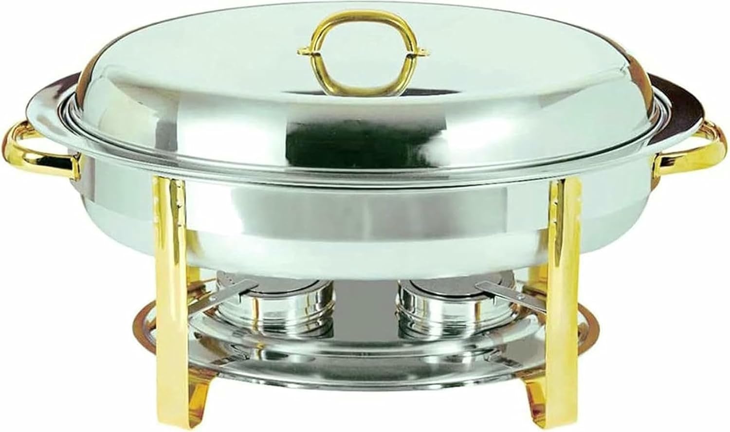 Oval Chafing Dish, 6 Quart Chafing Dish Buffet Warmer Set with Food Pan, Water Pan, Frame, Lid and Fuel Holder, Full Size Stainless Steel Catering Tray, Buffet Stove,Gold