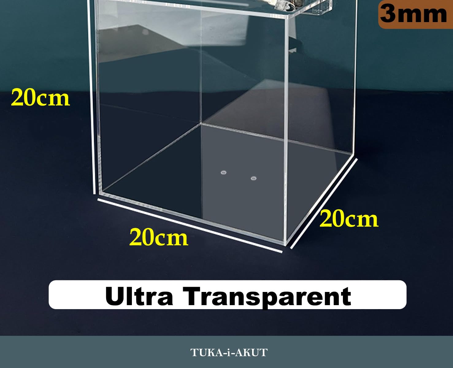 TUKA-i-AKUT Pudełko do darowizn 20 x 20 x 20 cm, z zamkiem, akrylowe pudełko promocyjne, pudełko na loterię, pudełko akcji, Urna wyborcza, kostka akrylowa, przezroczysta TKD8260-20 cm