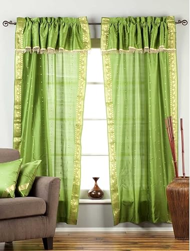 Miniatura 2 de 2 paneles de 2 alzapaños, bolsillo para barra gitana, teñido a mano, cortina Sari con cenefa de cuentas adjunta para dormitorio, pasillo, sala de