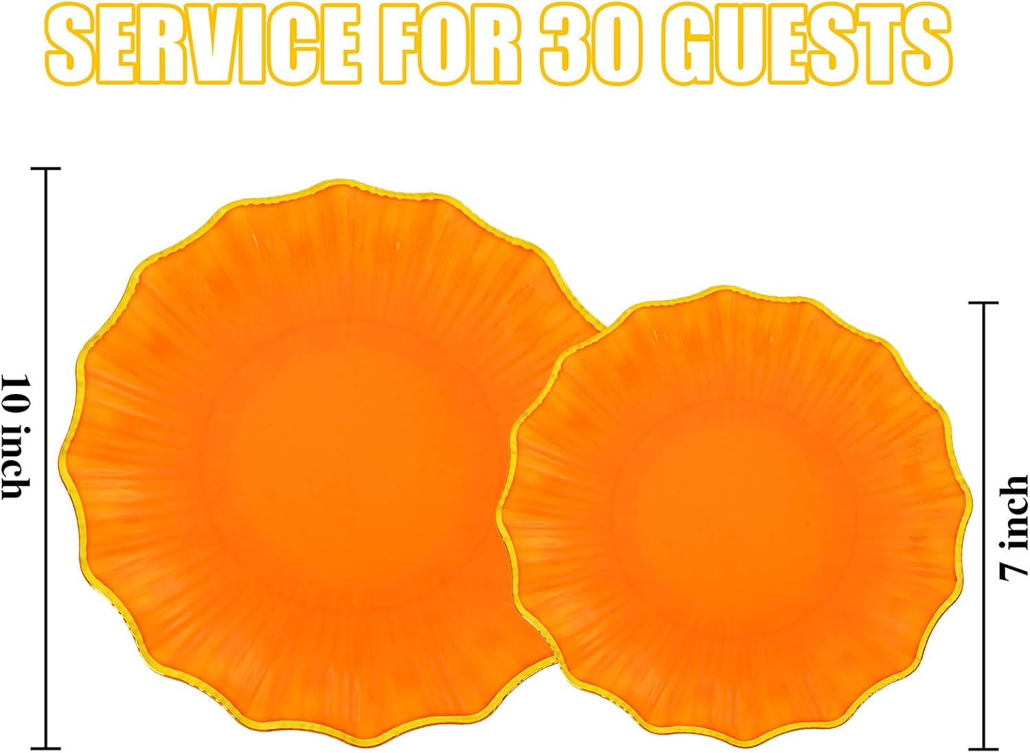 Rubtlamp 60Pcs Orange Plastic Plates - Orange Scalloped Plates with Gold Trim - 30 Dinner & 30 Dessert Platos, Heavy-duty Gold Plates for Party (30 Guests)