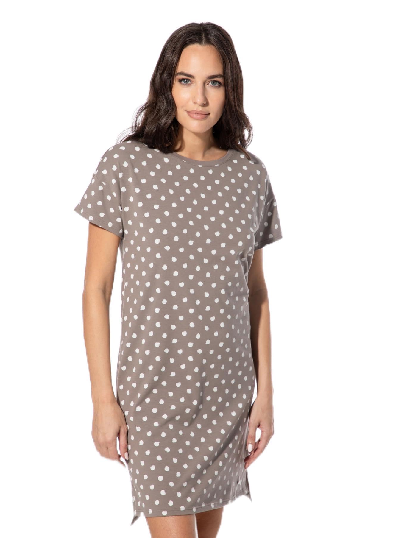 Short Stories Camicia da Notte da Donna a Maniche Corte Marrone a Pois | Single Jersey Cotone Morbido e Traspirante | Sleepshirt per Notti accoglienti
