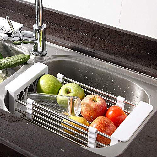 VOXER-Dish-Drainer-Dish-Rack-for-Kitchen-Vegetables-and-Fruits-Adjustable-Stainless-Steel-Expandable-Kitchen-Sink-Washing-Drying-Basket-Kitchen-Sink-Organizer-Tray-Standard