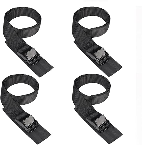 MAGARROW Correas de amarre con hebilla de leva negra (todo negro (paquete de 4), 4 pies