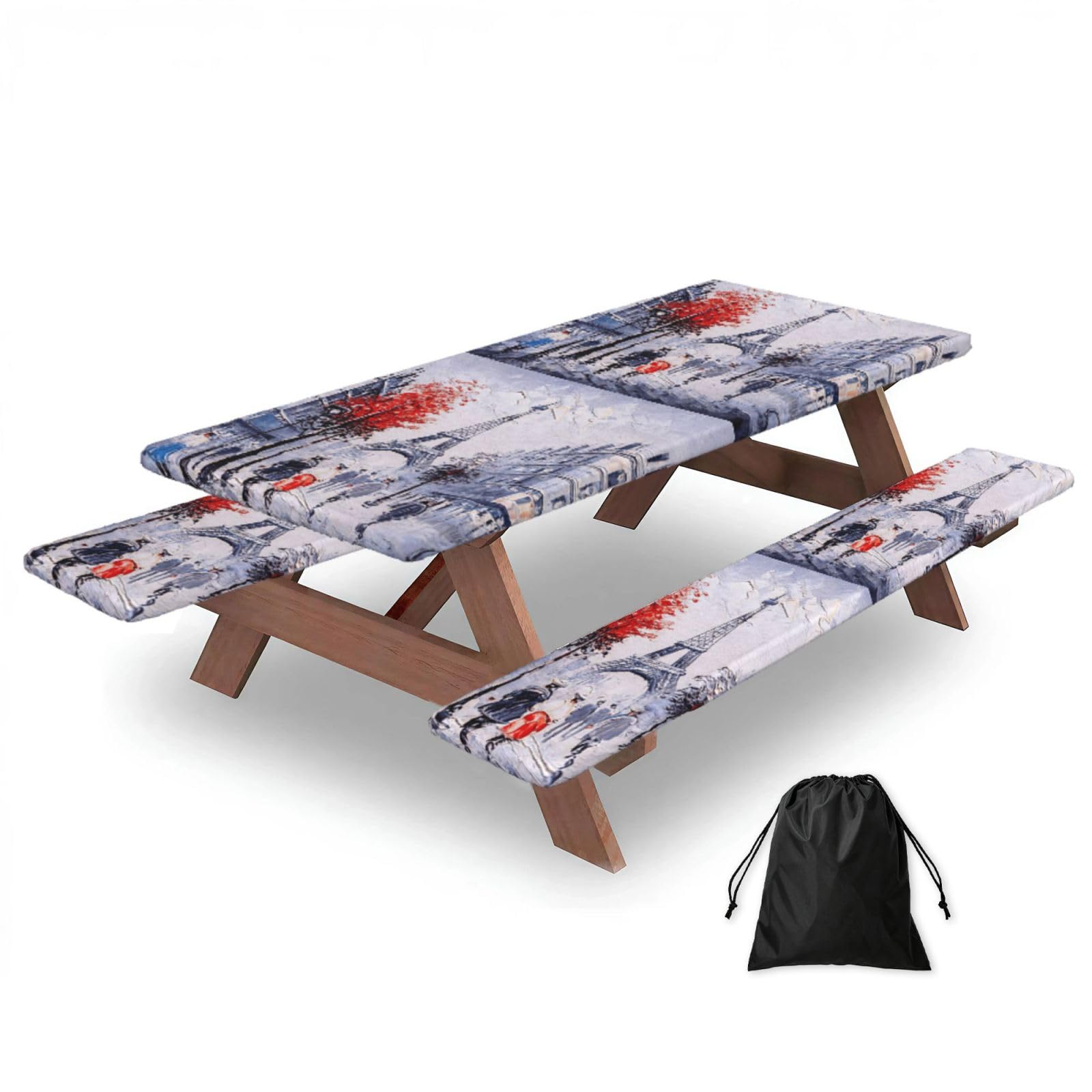 Yqxwjl Black Paris City Tree Eiffel Tower Art Print Camping Essentials Waterproof Camping Table And Bench Cover With Drawstring Bag 183 Cm