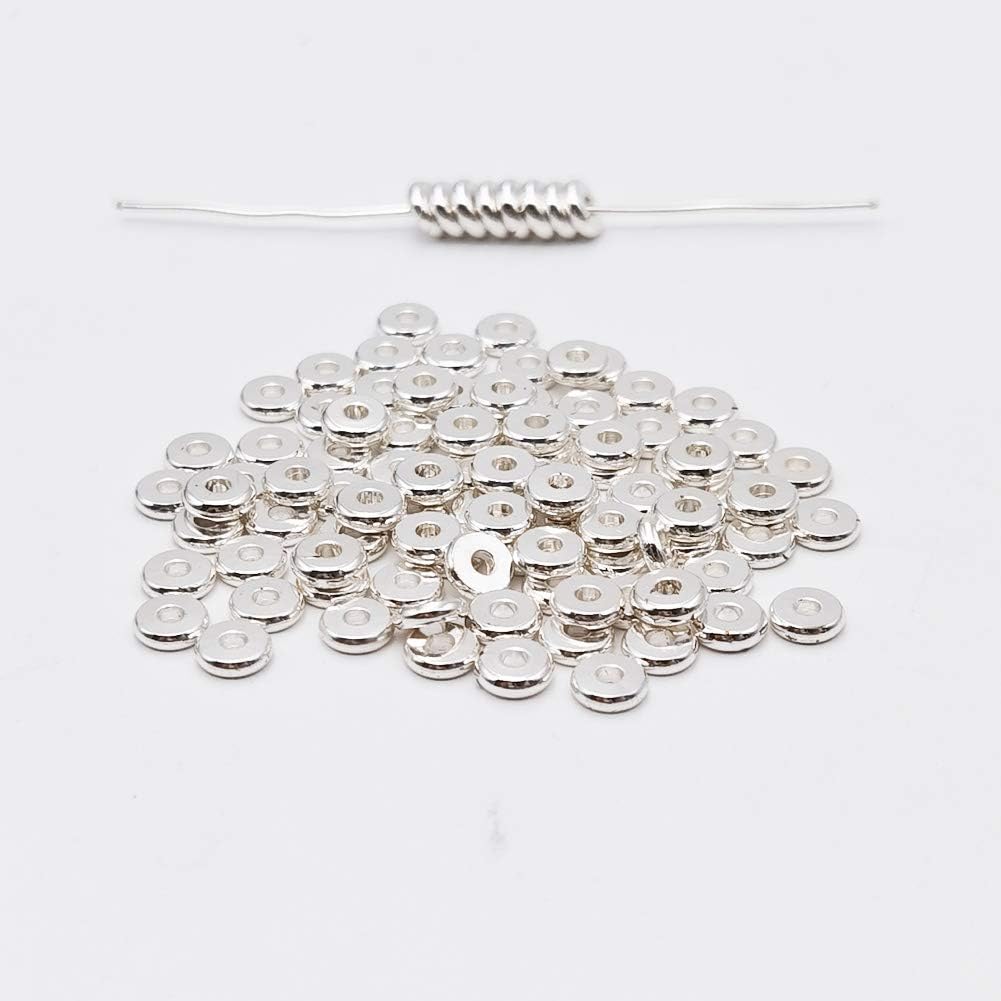 INSPIRELLE 100pcs Heishi Beads 6mm Long-Lasting Disc Brass Rondelle Spacer Beads Silver Plated Flat Round Shape Jewelry Metal Spacers for Bracelet Necklace Jewelry Making - Image 2