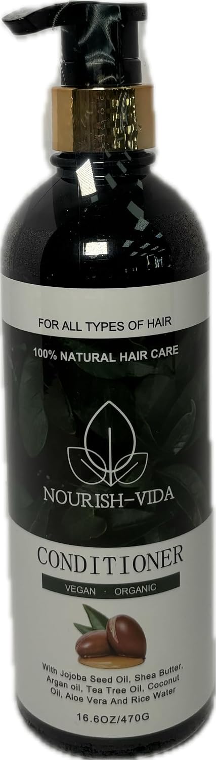 Nourish-Vida Conditioner - Vegan Organic Hair Conditioner with Argan Oil, Rice Water, Coconut Oil, and Tea Tree, Hydrating and Strengthening for Curly, Dry, Color-Treated Hair - (16.6 oz)