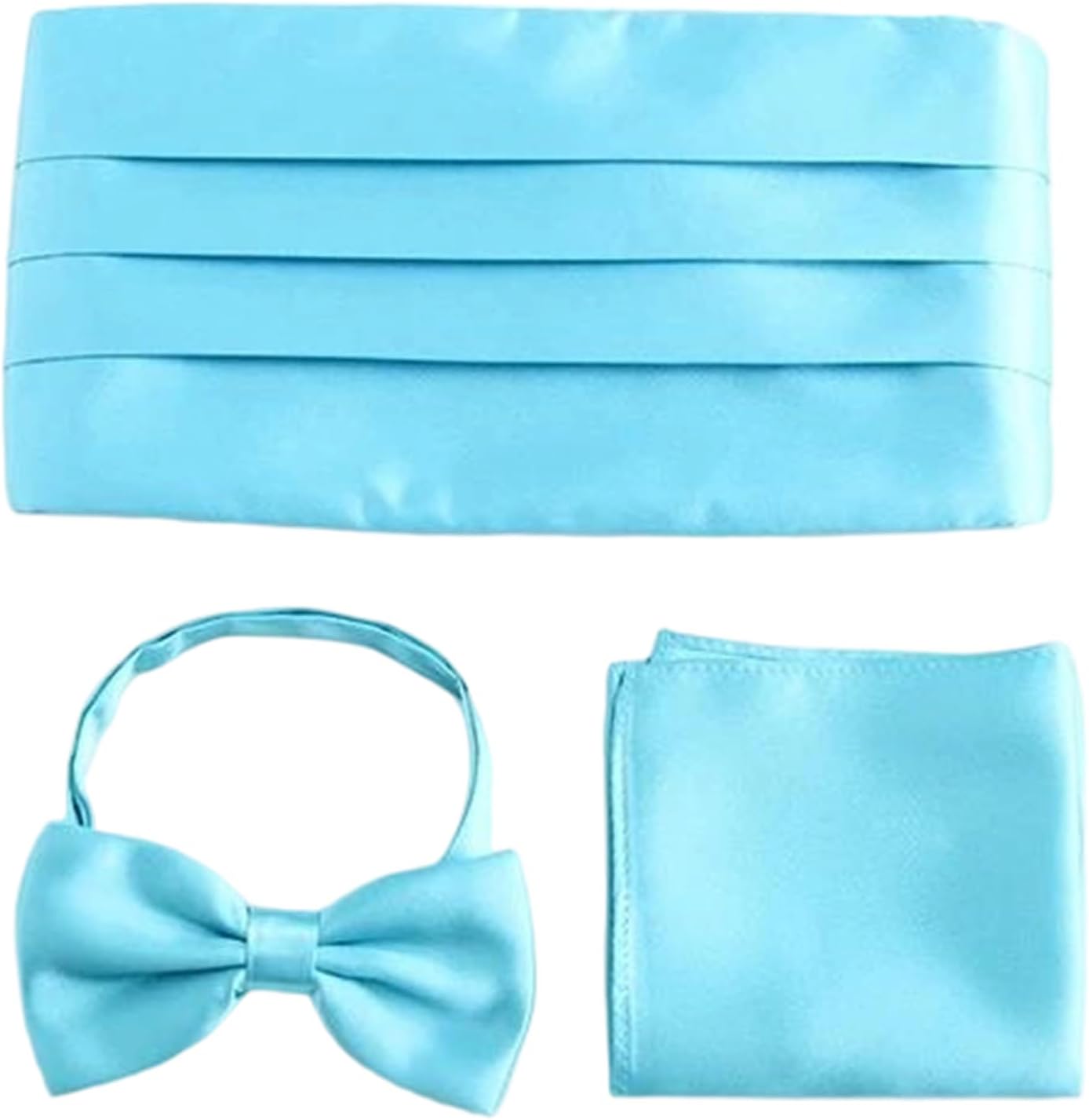 Men's Classic Solid Color Cummerbund Set With Adjustable Pre-Tied Bow Tie And Pocket Square Formal Tuxedo Sash