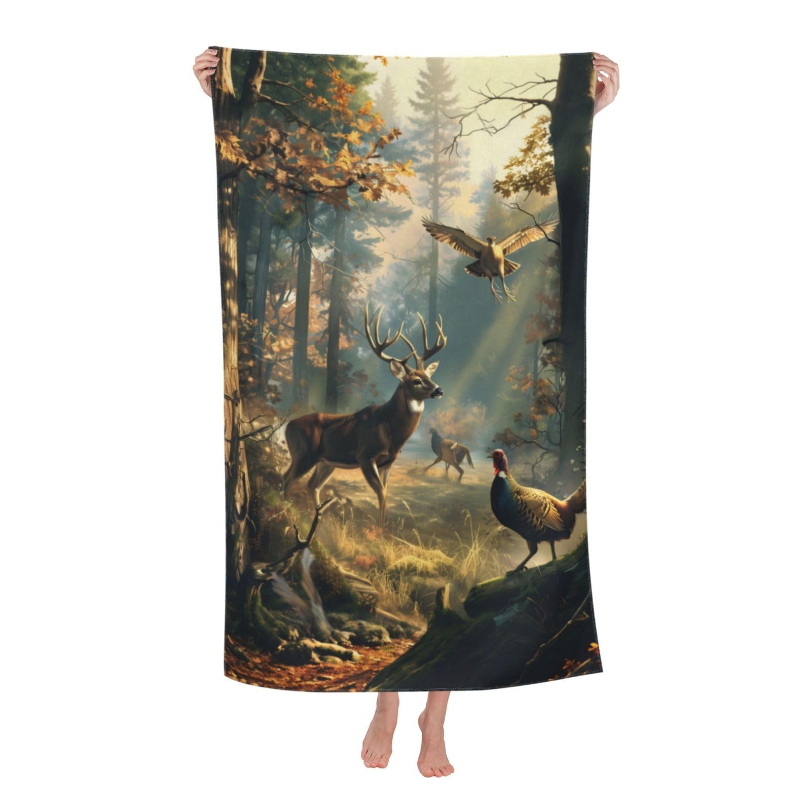 HLBSDM Forest Wildlife Beach Towel 31inx51in Deer Sand Free Microfiber Bath Towel Ultra Soft Quick Dry Pool Towel Absorbent Towel Lightweight Towel for Swimming Bathroom Decor