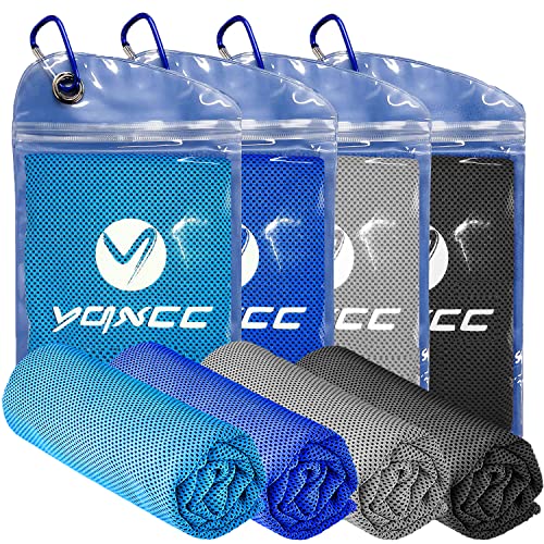 Image of YQXCC 4 Pack Cooling Towels (47 inchx12 inch), Ice Cool Towels for Neck & Face | Soft Breathable Microfiber, Instant Cooling Neck Wraps, Ideal for Yoga, Golf, Gym, Running, Camping & Hot Weather