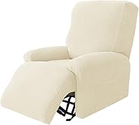 Vista 16 de Funda elástica de jacquard para silla reclinable, funda de sofá de poliéster de 4 piezas con bolsillo lateral, lavable a máquina