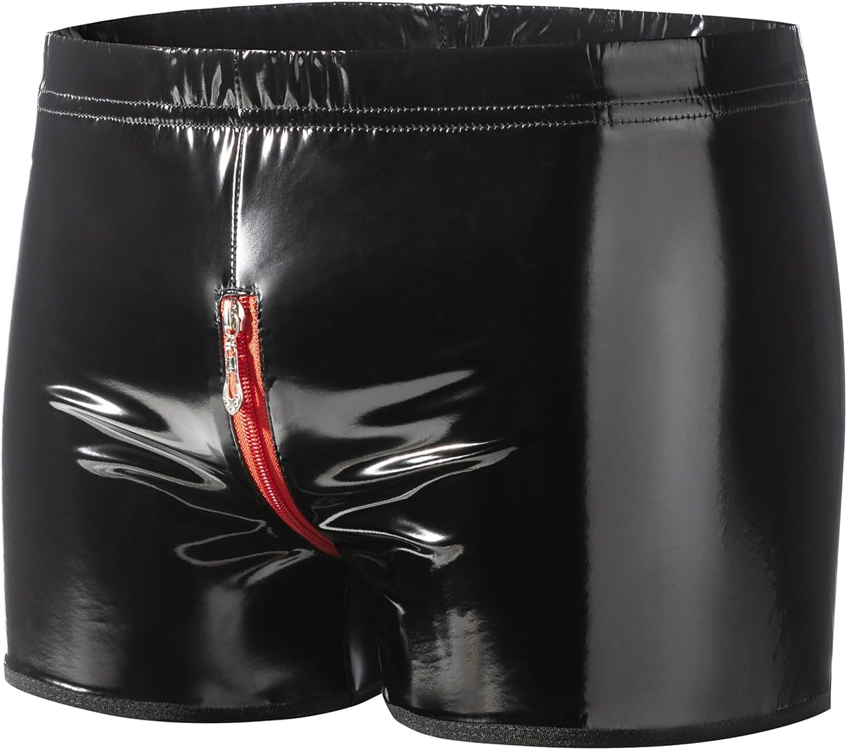 Mens Shiny Leather Boxer, Sexy Below Open Crotch, Wetlook PU Leather, Comfort Stretch Waistband