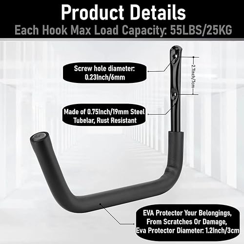 Miniatura 3 de Kayak Storage Hook, Heavy Duty Steel Kayak Storage Rack, Wall Mount Garage Hanger for Ladder, Canoe, Surfboard, Paddle Board