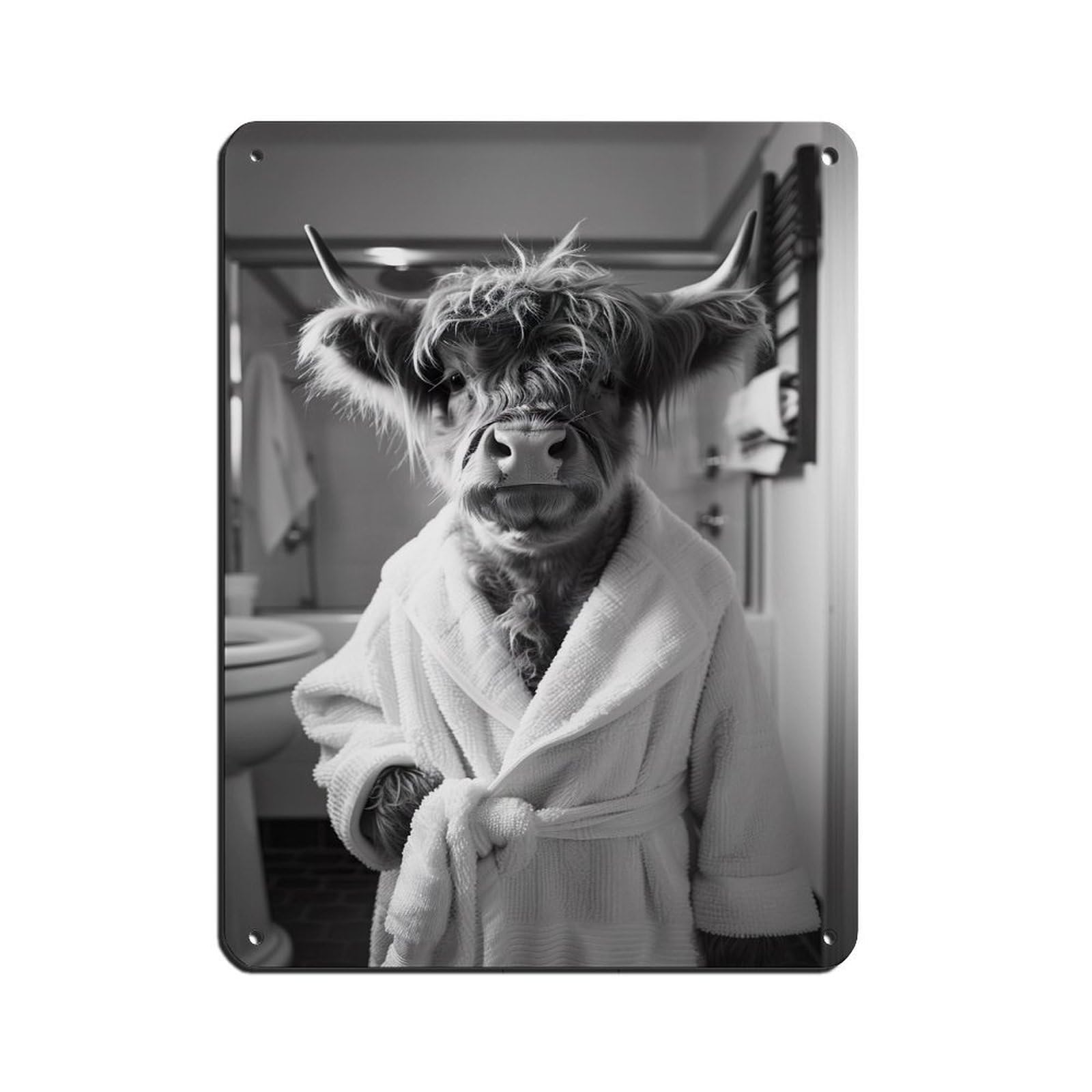 Highland Cow in A Bathrobe Retro Poster Metal Tin Sign Chic Art Retro Iron Painting Bar People Cave Cafe Family Garage Poster Wall Decoration 12x16inch(30x40cm)