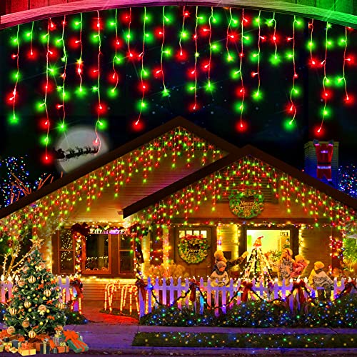 XURISEN 66ft Christmas Lights Decorations Outdoor, 640 LED 8 Modes Curtain Fairy Lights with 120 Drops,Plug in Waterproof Timer Memory Function for Christmas Holiday Wedding Party Decor (Red+Green)