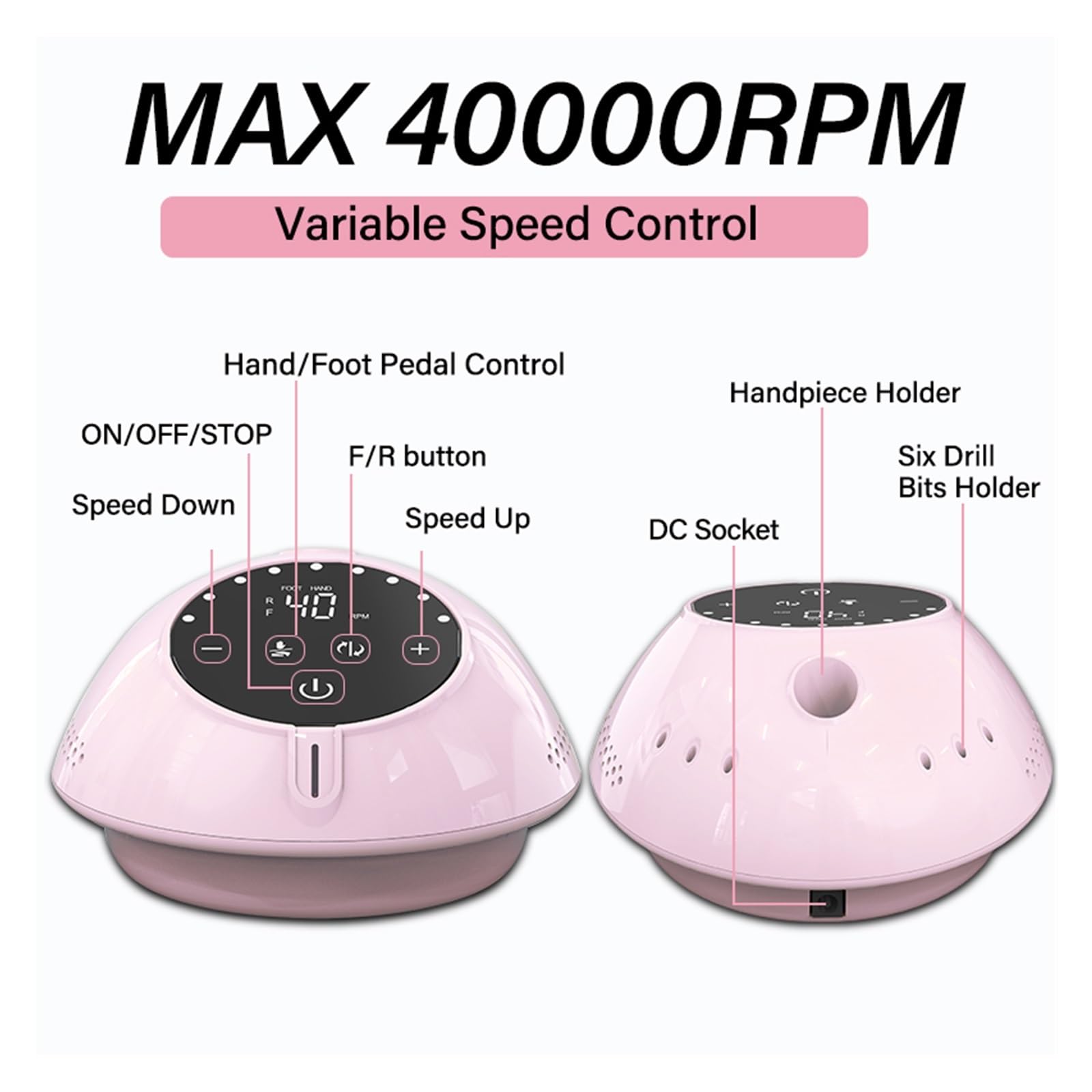 Elektryczna frezarka do paznokci, 40000RPM elektryczna wiertarka do paznokci maszyna do Manicure żel akrylowy polski paznokcie szlifierka tryb pauzy profesjonalne wyposażenie salonu paznokci(Wit)