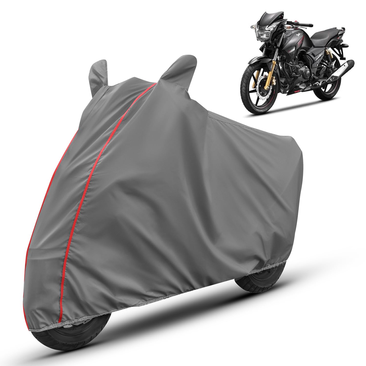 AUTOMOZEXOBest Bike Cover for TVS Apache-180 with Mirror Pockets, All Weather Protection & Dustproof Apache-180 Bike Cover, Waterproof Cover for Apache-180 (Grey)