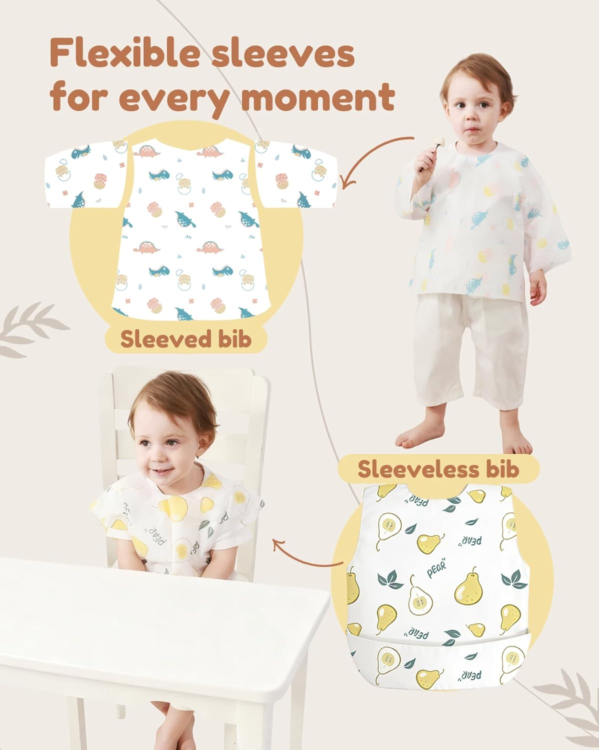 Disposable Baby Bibs for Baby Boys and Girls - Long Sleeve Bib Individually Wrapped Waterproof Baby Bibs 16/36 pcs