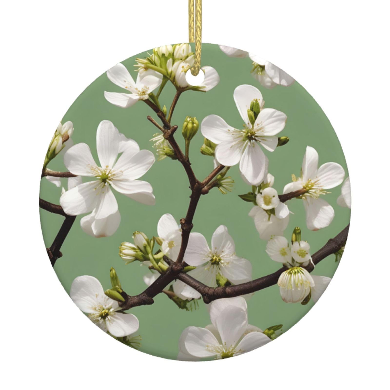 Dogwood Blossoms Print Christmas Ornaments, Ceramic Hanging Ornament, Round Shape Decorations