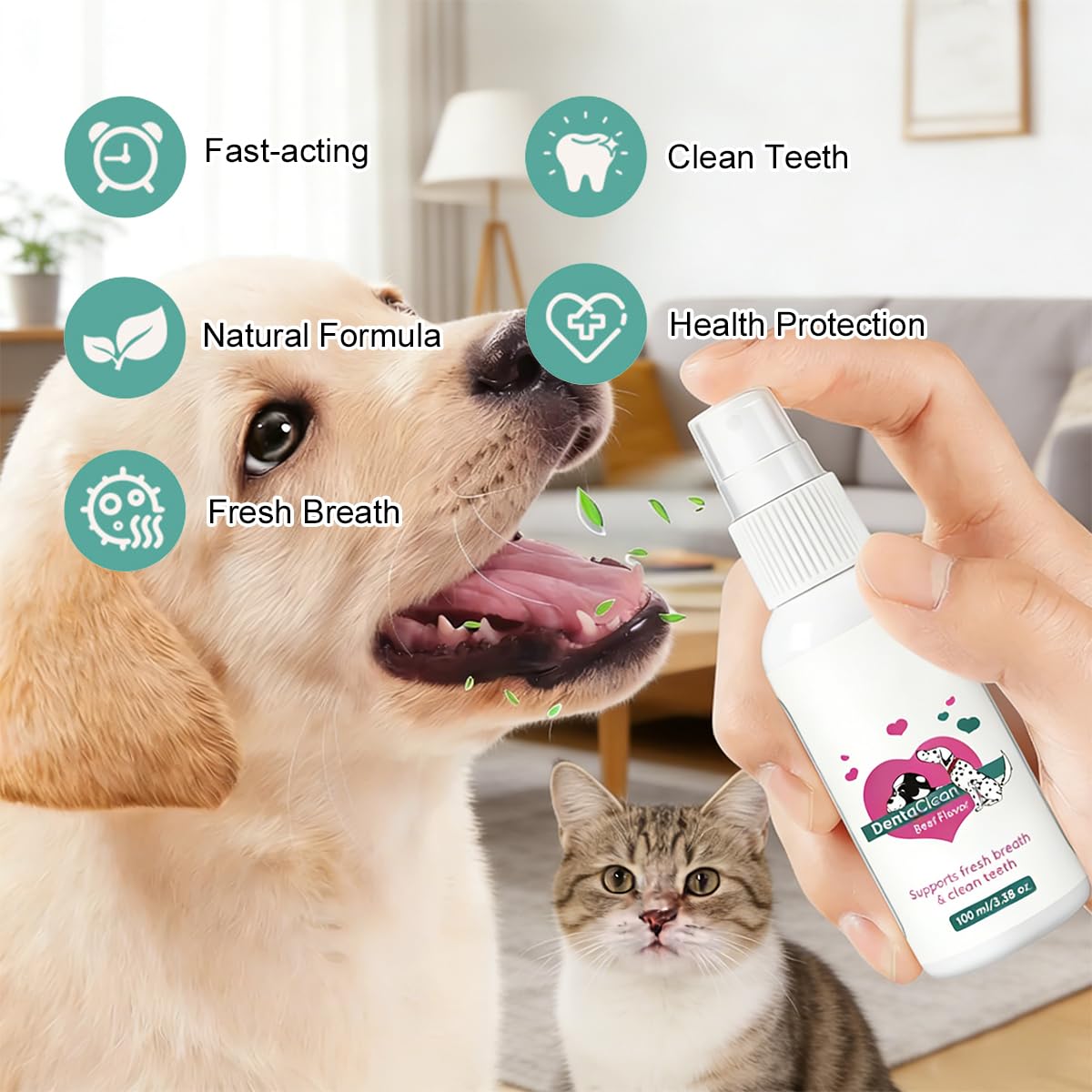 Spray Dentaire Chien, 2026 Nouveau Spray Dentaclean pour Chiens et Chats,Sans Rinçage ni Brossage | Élimine Mauvaise Haleine | Remplace brosse a dent chien | Anti Tartre et Mauvise Haleine,2PC
