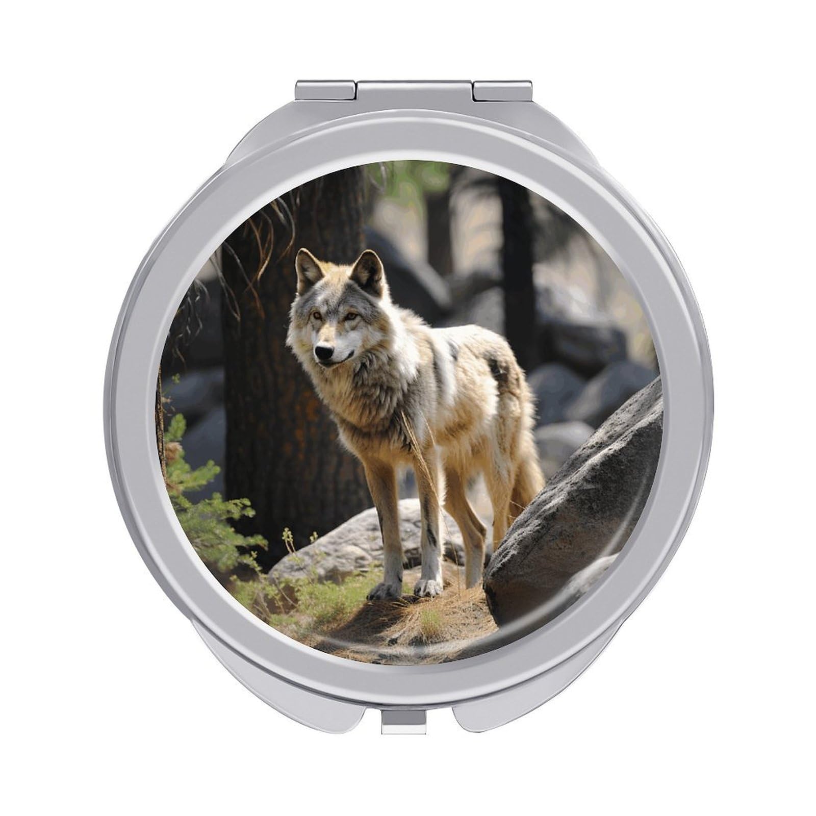 FekiLoot Wildlife Wolf Compact Mirror for Purse Portable Travel Makeup Mirrors Metal Magnifying Pocket Mirror Double Sided Small Handheld Mirrors for Women Travel Essentials