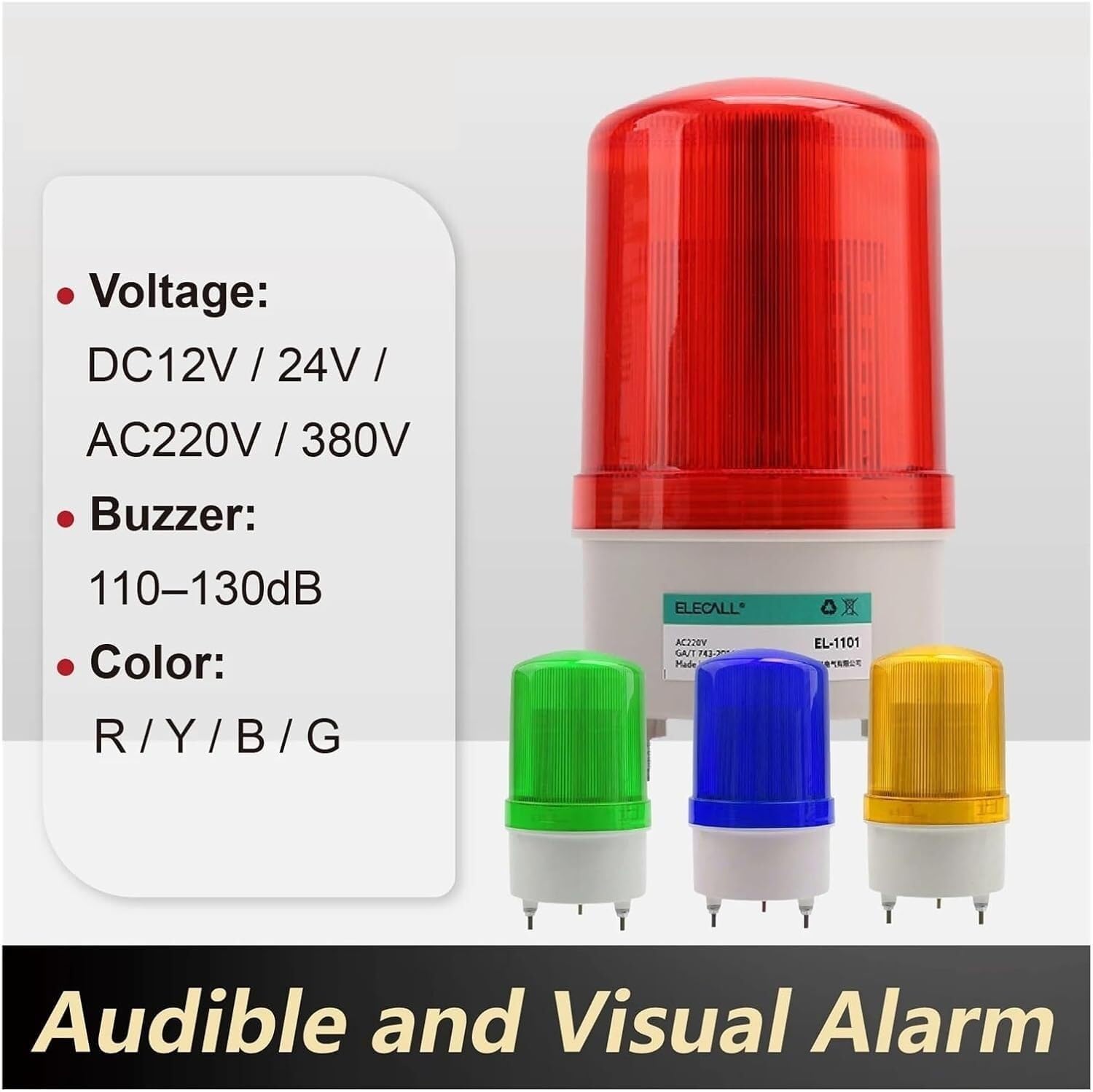 Przemysłowa lampa wieżowa alarmowa, obrotowa lampa ostrzegawcza LED, alarm dźwiękowy i wizualny z brzęczykiem, 12 V 24 V 220 V, 1 szt.(Yellow,DC24V)