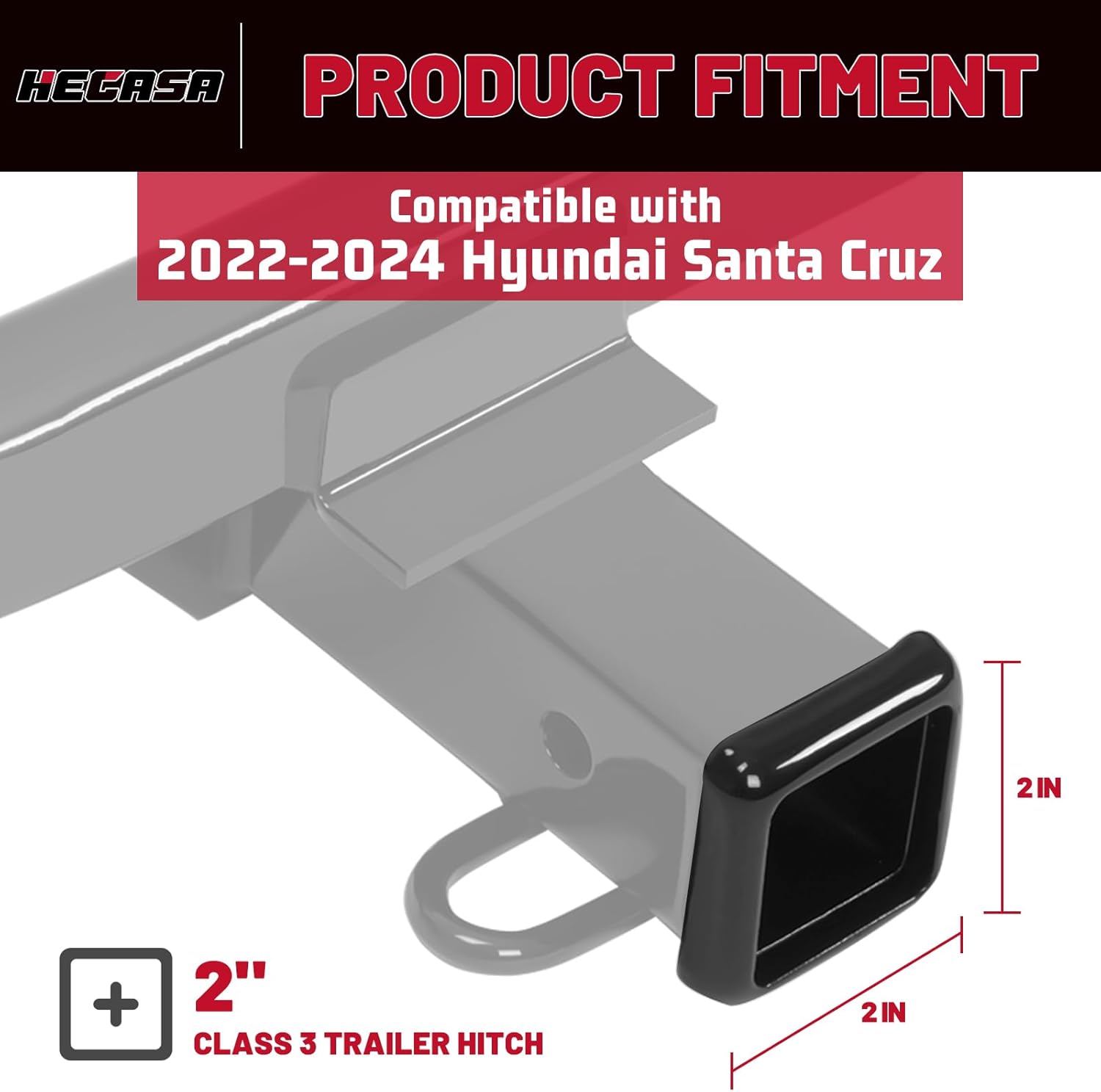 HECASA Class 3 Trailer Hitch Compatible with 2022-2024 Hyundai Santa Cruz Trailer Tow Hitch 2 Inch Receiver, Black, NN2162