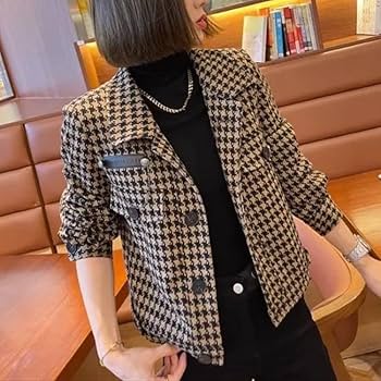 Amazon.co.jp: 女性のジャケット千鳥格子ショート丈コート Amazon.co.jp: 女性のジャケット千鳥格子ショート丈コート