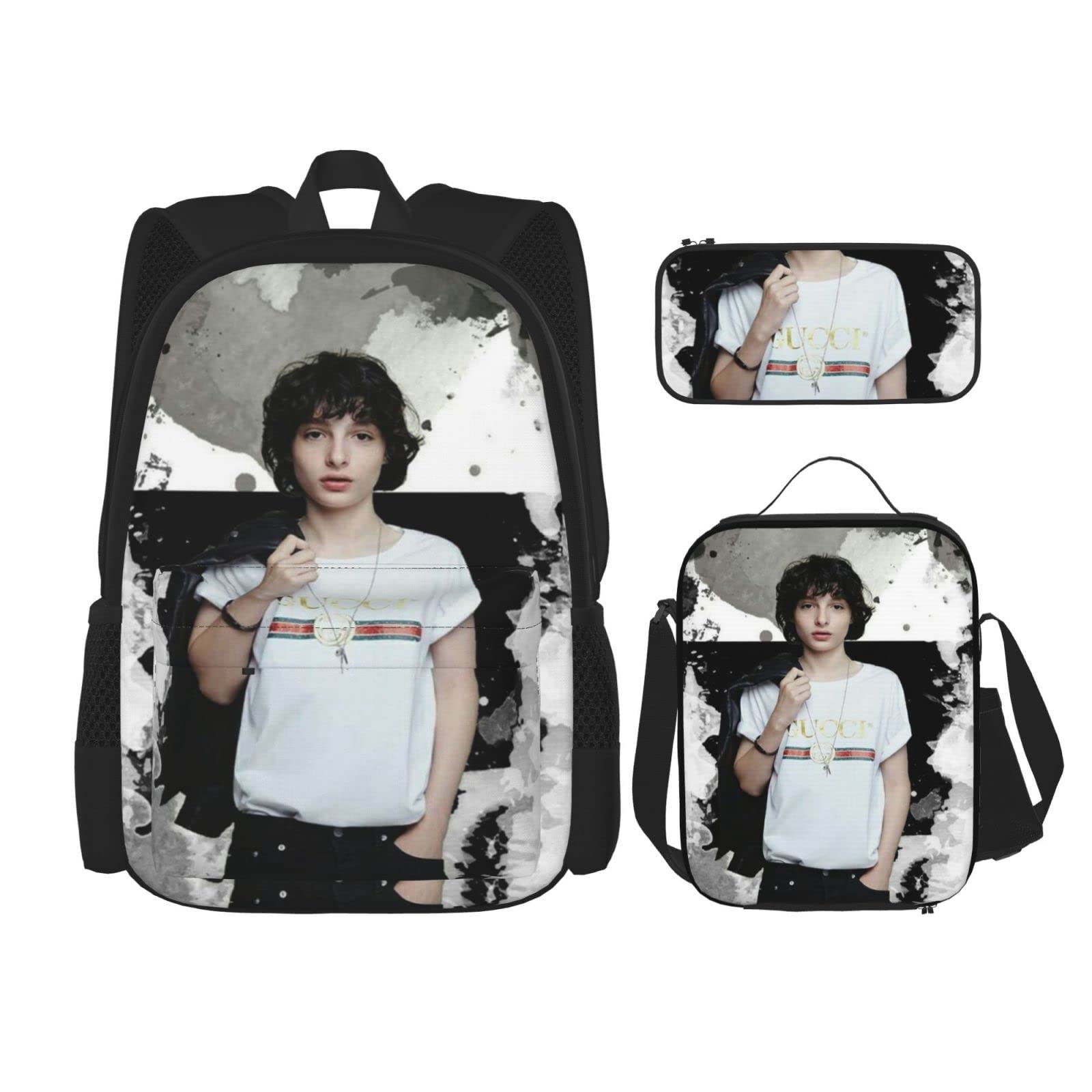 Unisex Backpack Finn Cute Wolfhard School Bags+Pencil Case+Lunch Box Combination Bookbag