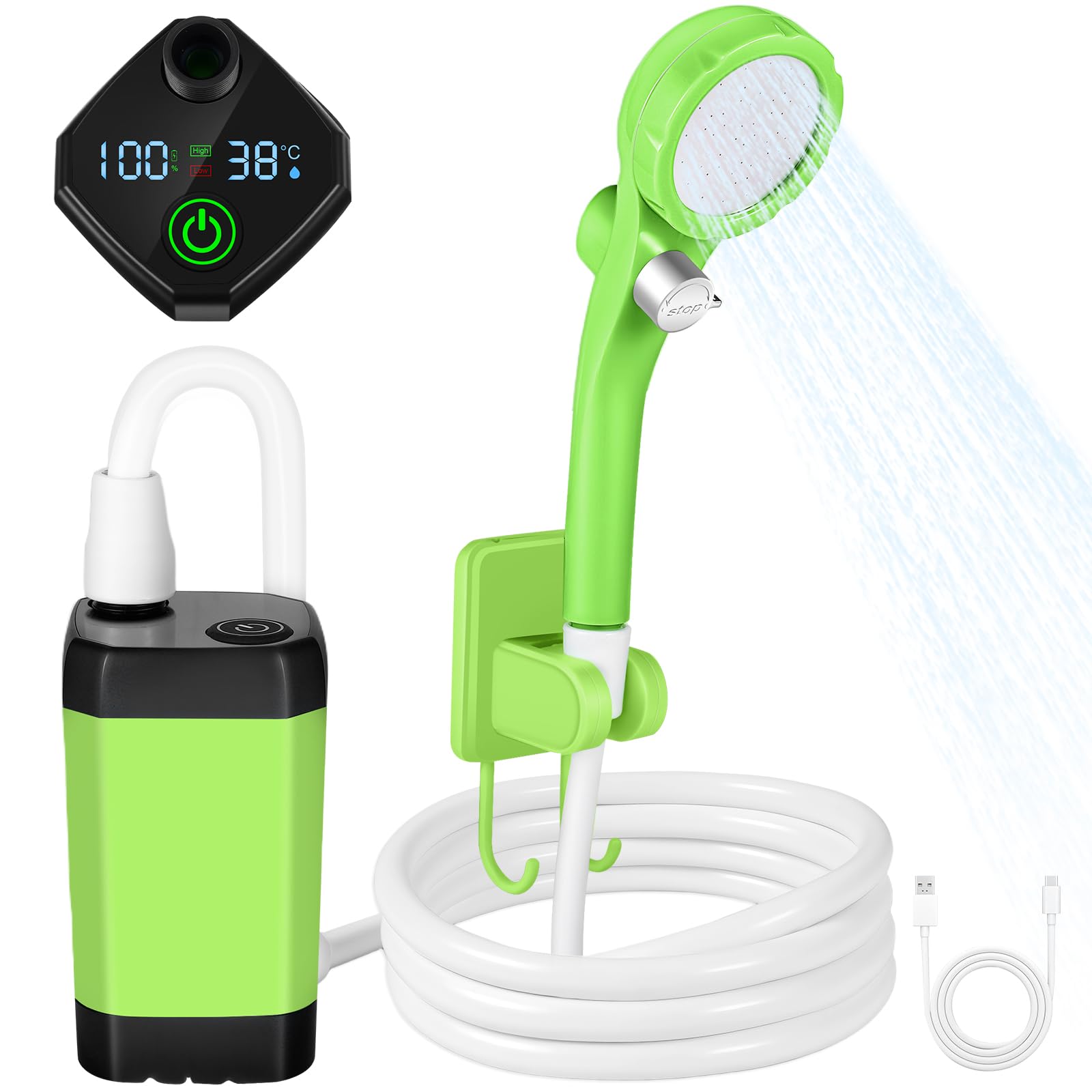 Douche Portable Camping 6000mAh | Affichage Température Et Batterie | Débit Jusqu'à 10L/min | Étanche IPX8 | Pour Camping, Animaux